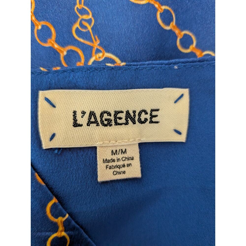 L’AGENCE Blue Silk Chain Print Camisole Top Size Medium Luxury Tank Top - Picture 3 of 7